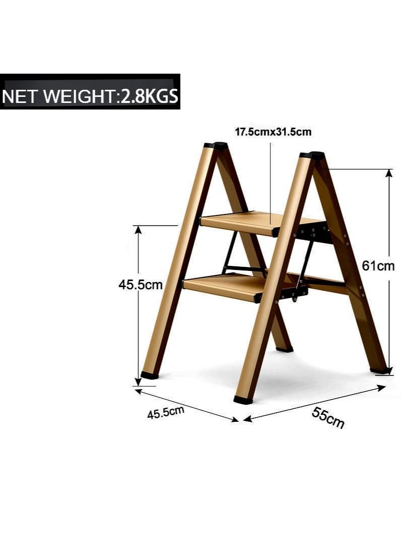 2 Steps Ladder Aluminum Folding Step Stool With Anti Slip Sturdy And Wide Pedal Light weight Portable Multi Use Stepladder For Home And Kitchen Use Space Saving