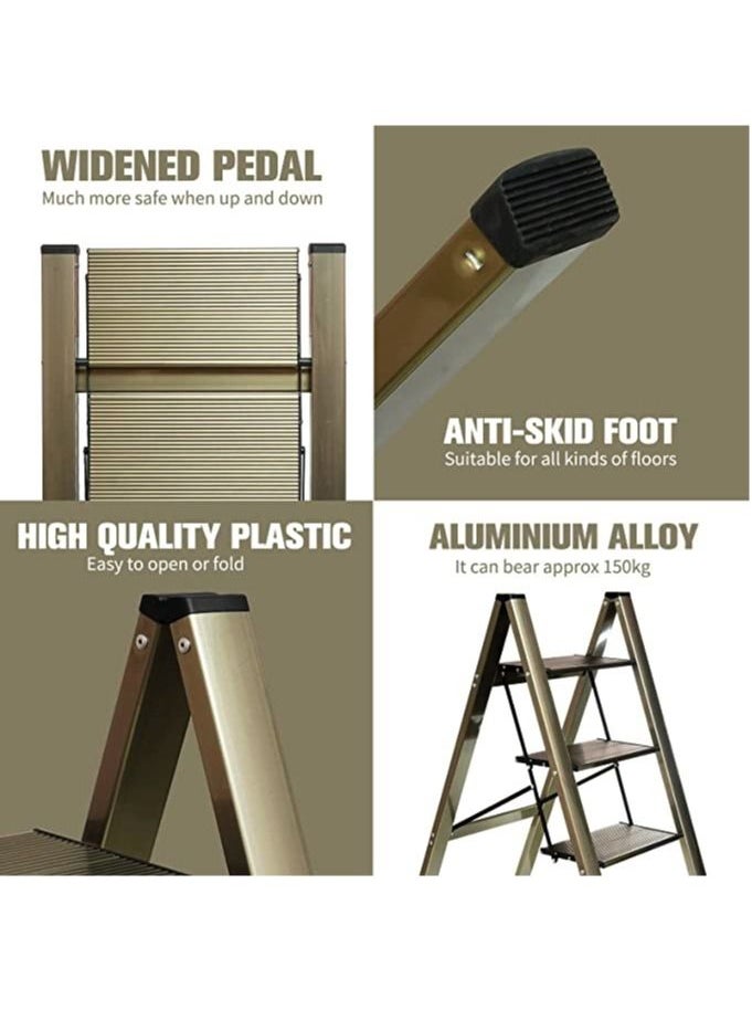 2 Steps Ladder Aluminum Folding Step Stool With Anti Slip Sturdy And Wide Pedal Light weight Portable Multi Use Stepladder For Home And Kitchen Use Space Saving