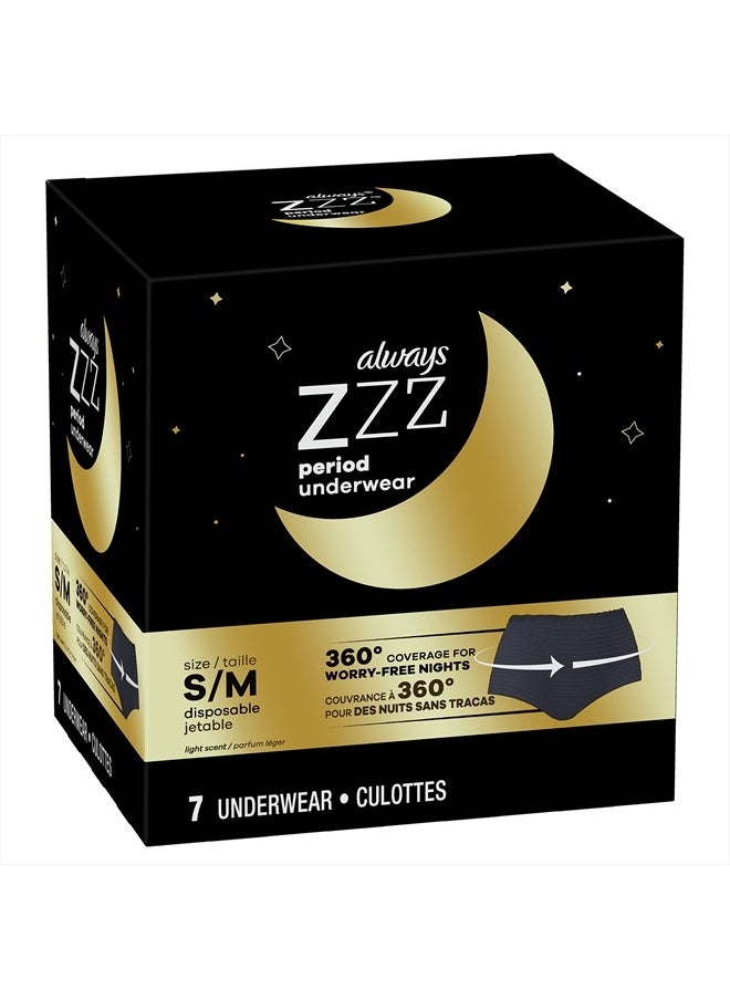 ZZZ Overnight Disposable Period Underwear for Women Size S/M, 360 Degrees Coverage, 7 Count