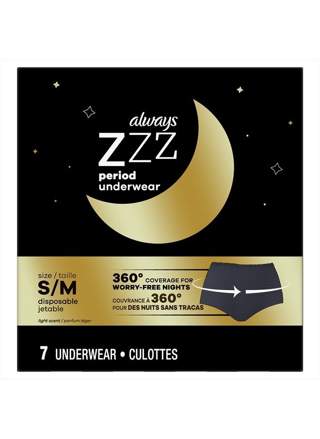 ZZZ Overnight Disposable Period Underwear for Women Size S/M, 360 Degrees Coverage, 7 Count