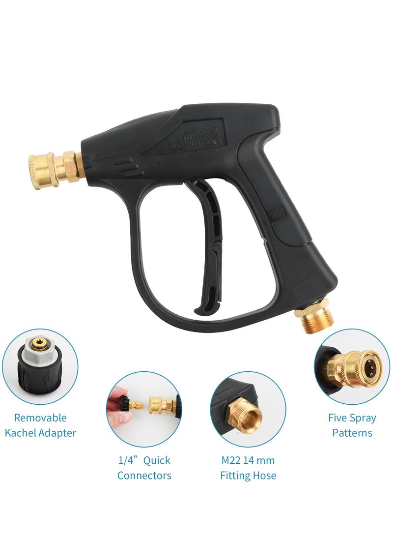 4000PSI High Pressure Washer Gun Handle with 5 Water Nozzle with 5 Water Nozzle Tip, Car Wash Spray Gun no Hose, M22-14 Hose Connector & 1/4