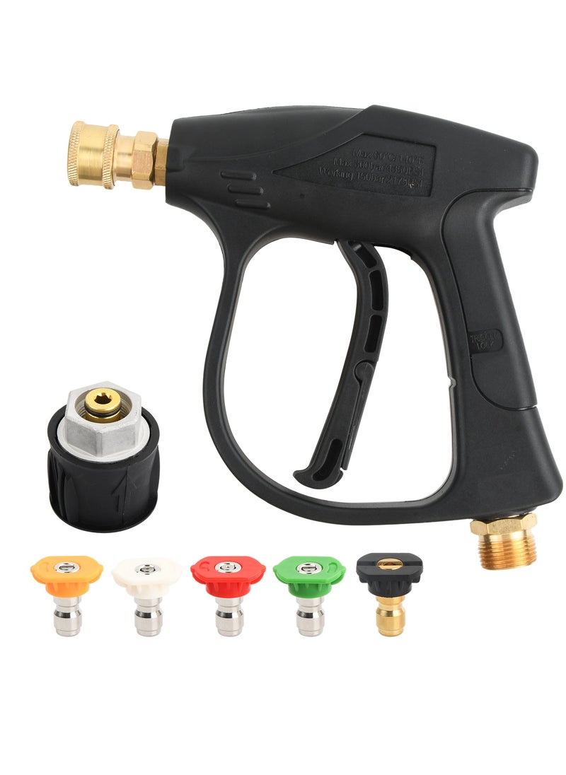 4000PSI High Pressure Washer Gun Handle with 5 Water Nozzle with 5 Water Nozzle Tip, Car Wash Spray Gun no Hose, M22-14 Hose Connector & 1/4