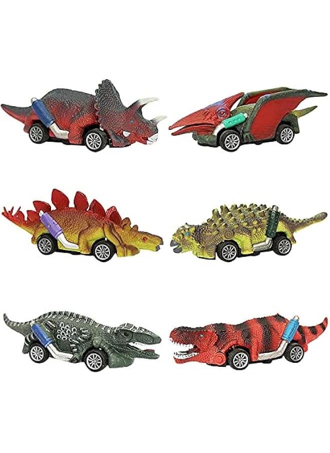 6 Pack Dinosaur Toy Pull Back Cars, Pull Back Toy Cars for Boys, Girls Ages 3, 4, 5 and Up, Dinosaur Toy Cars with Tyrannosaurus Rex