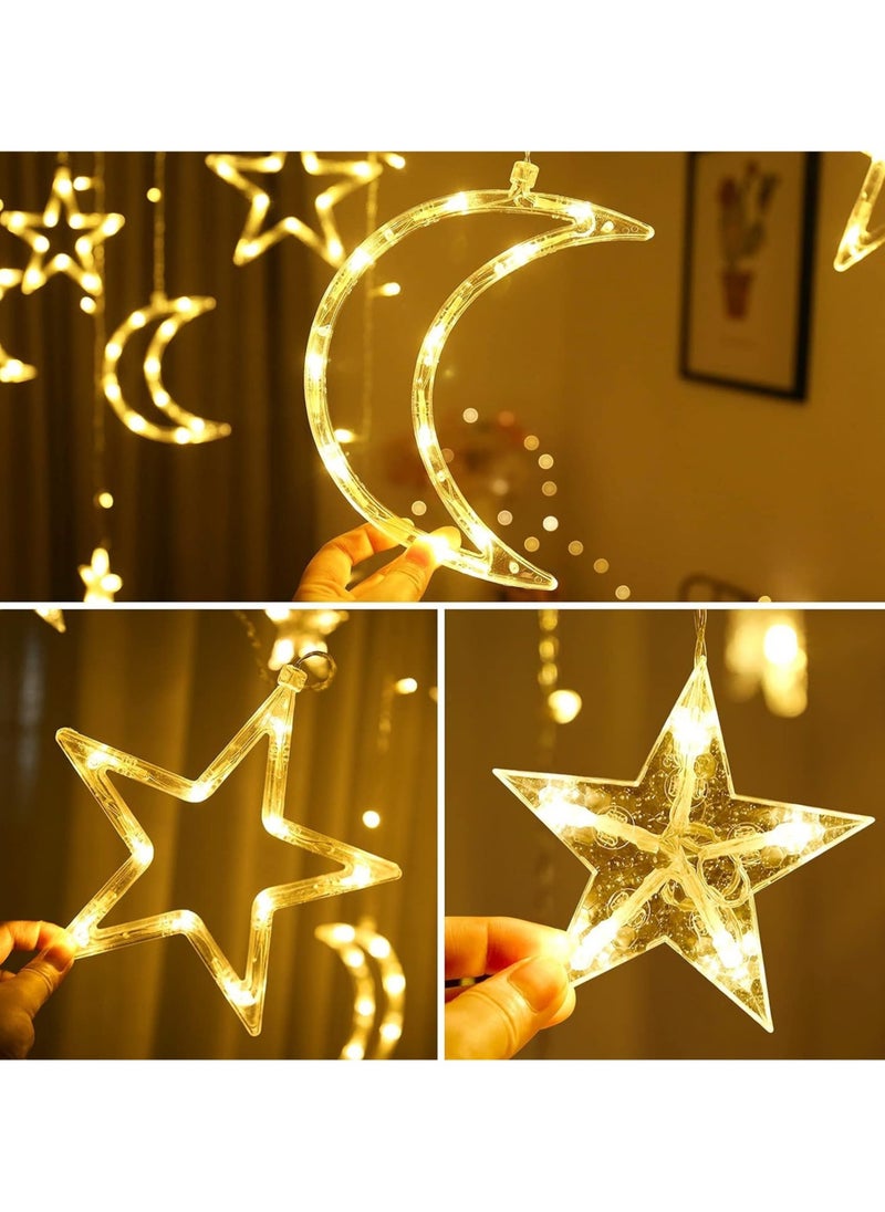 Garden Decorative Lamps,3.5M Ramadan Decorations for Home,Star Moon Solar Starry String Curtain Ramadan Lights, Outdoor Waterproof 8 Modes Ramadan Lights for Garden Decoration (Battery Powered)