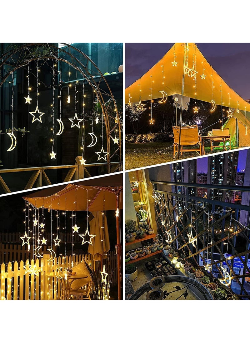 Garden Decorative Lamps,3.5M Ramadan Decorations for Home,Star Moon Solar Starry String Curtain Ramadan Lights, Outdoor Waterproof 8 Modes Ramadan Lights for Garden Decoration (Battery Powered)