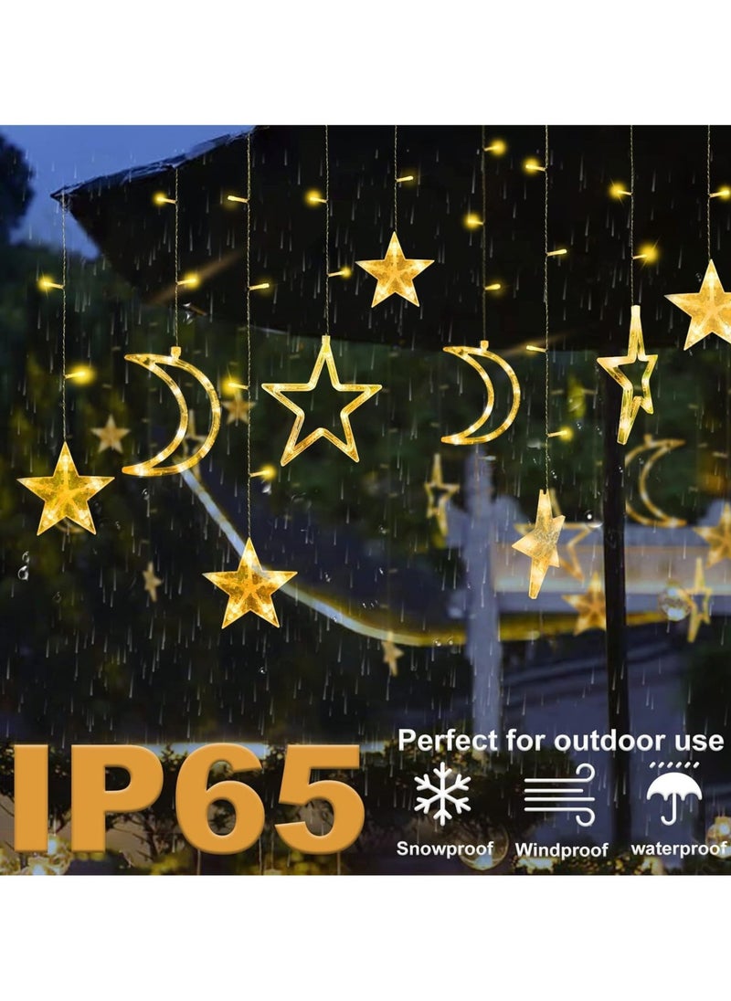 Garden Decorative Lamps,3.5M Ramadan Decorations for Home,Star Moon Solar Starry String Curtain Ramadan Lights, Outdoor Waterproof 8 Modes Ramadan Lights for Garden Decoration (Battery Powered)