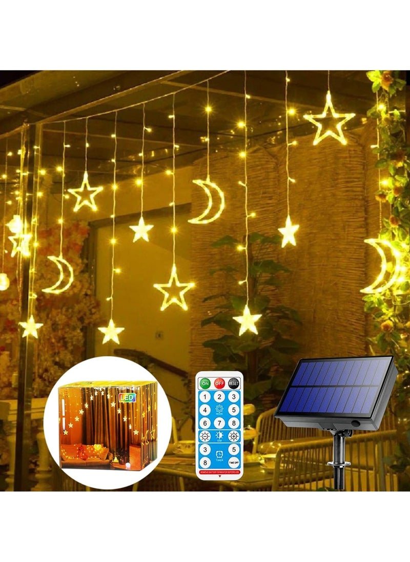 Garden Decorative Lamps,3.5M Ramadan Decorations for Home,Star Moon Solar Starry String Curtain Ramadan Lights, Outdoor Waterproof 8 Modes Ramadan Lights for Garden Decoration (Battery Powered)