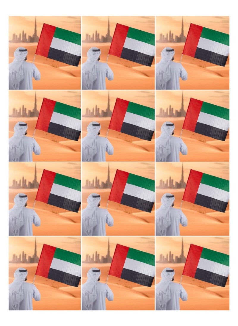 12 Pcs UAE Hand Waving Flag for National Day Flag Day Celebration 1 Meter