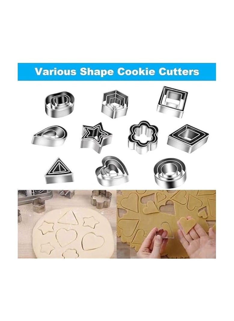 30-Piece Geometric Shapes Cookie Cutter Set - Stainless Steel Cutters for Baking, Pastry Dough, Pie Crust, Fondant, and More - for Creating Star, Flower, Hexagon, Heart, Oval Designs
