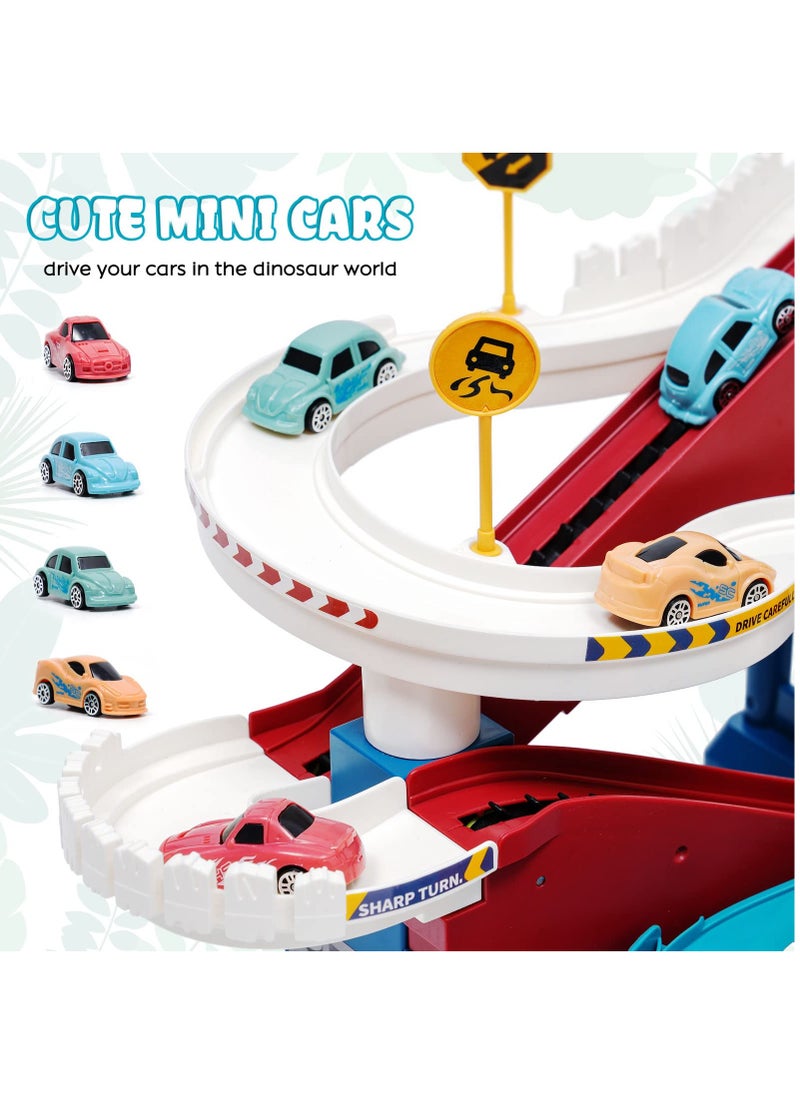 Car Race Track Toy ,Car Adventure Toy for Children Dinosaur Climbing Hills Railcar with 4 Vehicles ,Learning & Intelligence Educational Toys Gifts for Kids 3 4 5 6 Year Old,Flexible Train Tracks