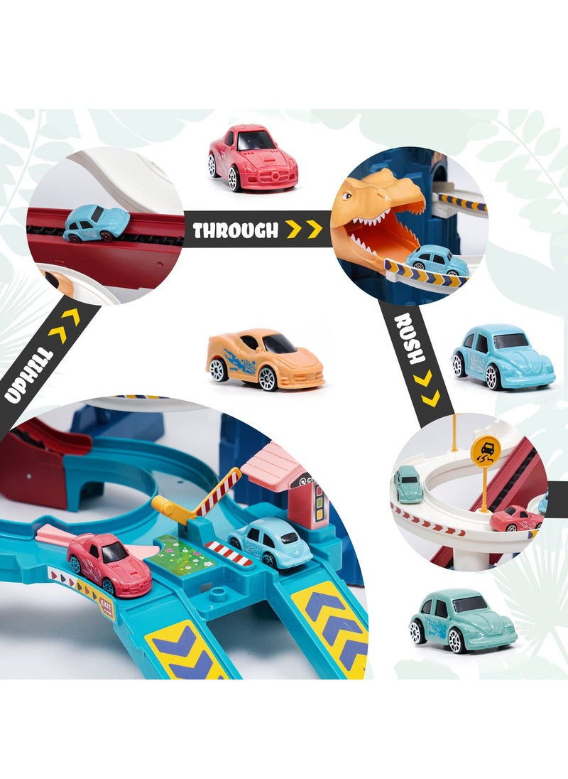 Car Race Track Toy ,Car Adventure Toy for Children Dinosaur Climbing Hills Railcar with 4 Vehicles ,Learning & Intelligence Educational Toys Gifts for Kids 3 4 5 6 Year Old,Flexible Train Tracks