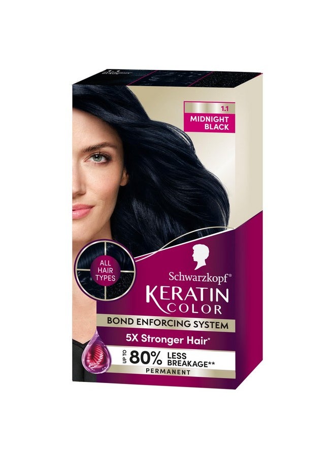 Keratin Color Permanent Hair Color, 1.1 Midnight Black, 1 Application-Professionally Inspired Permanent Hair Dye, For Up To 80% Less Breakage Vs Untreated Hair And Up To 100% Gray Coverage