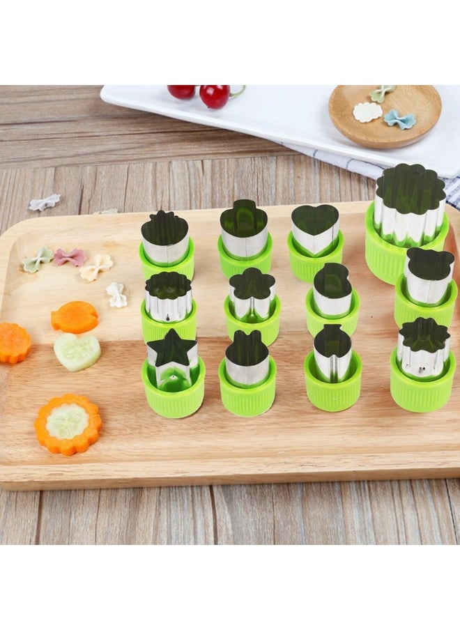 Fruit Vegetable Cutter Shapes Set, Mini Pie, Fruit And Cookie Stamps Mold, Cookie Cutter Decorative Food, For Kids Baking And Food Supplement Tools Accessories Crafts For Christmas, Green (12 Pcs)