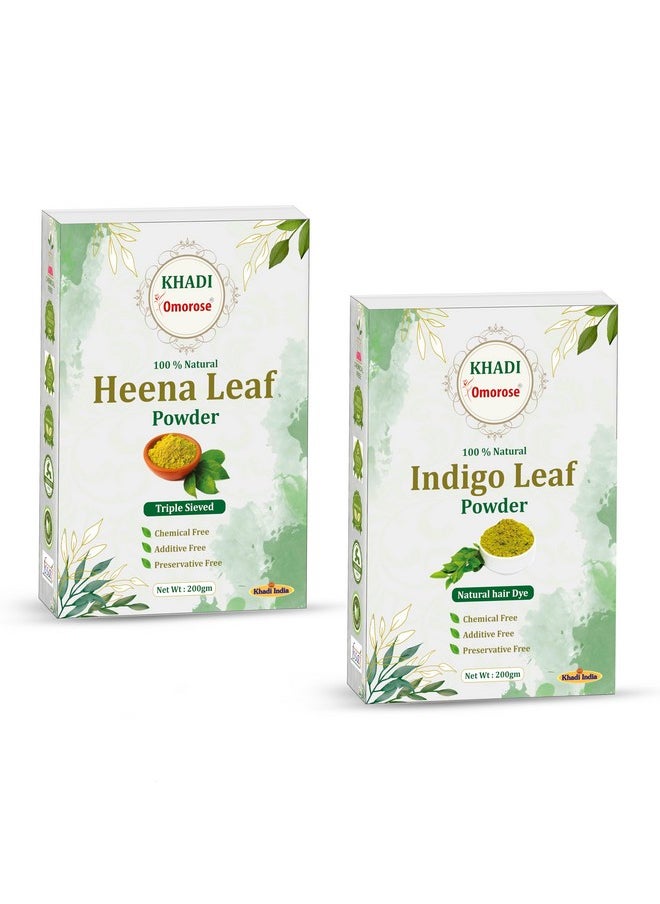 Indigo Powder & Heena Powder Combo For Hair Natural Dye 200 Gram Each | 400 Gram Total | Pure And Natural