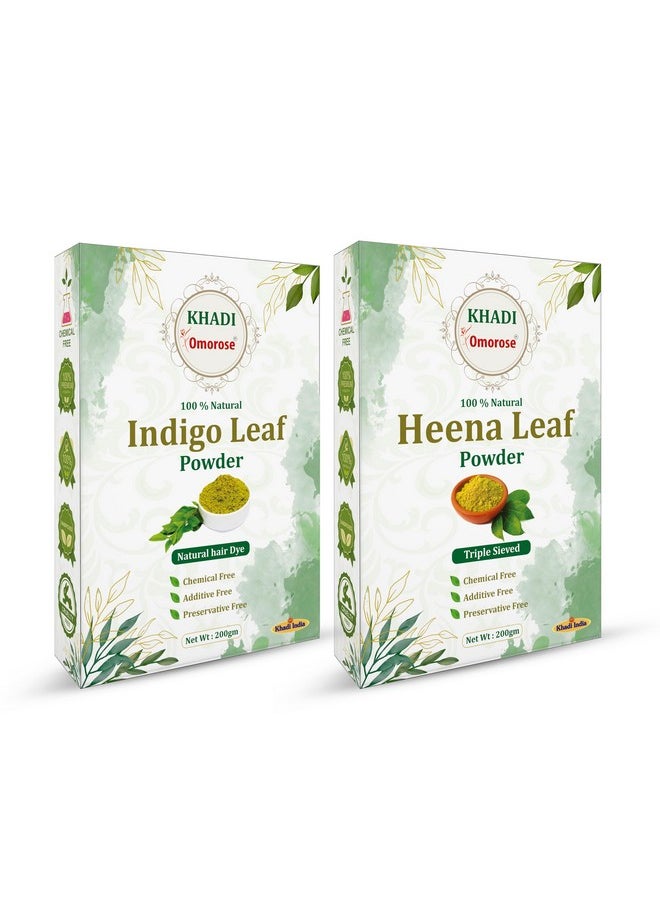 Indigo Powder & Heena Powder Combo For Hair Natural Dye 200 Gram Each | 400 Gram Total | Pure And Natural