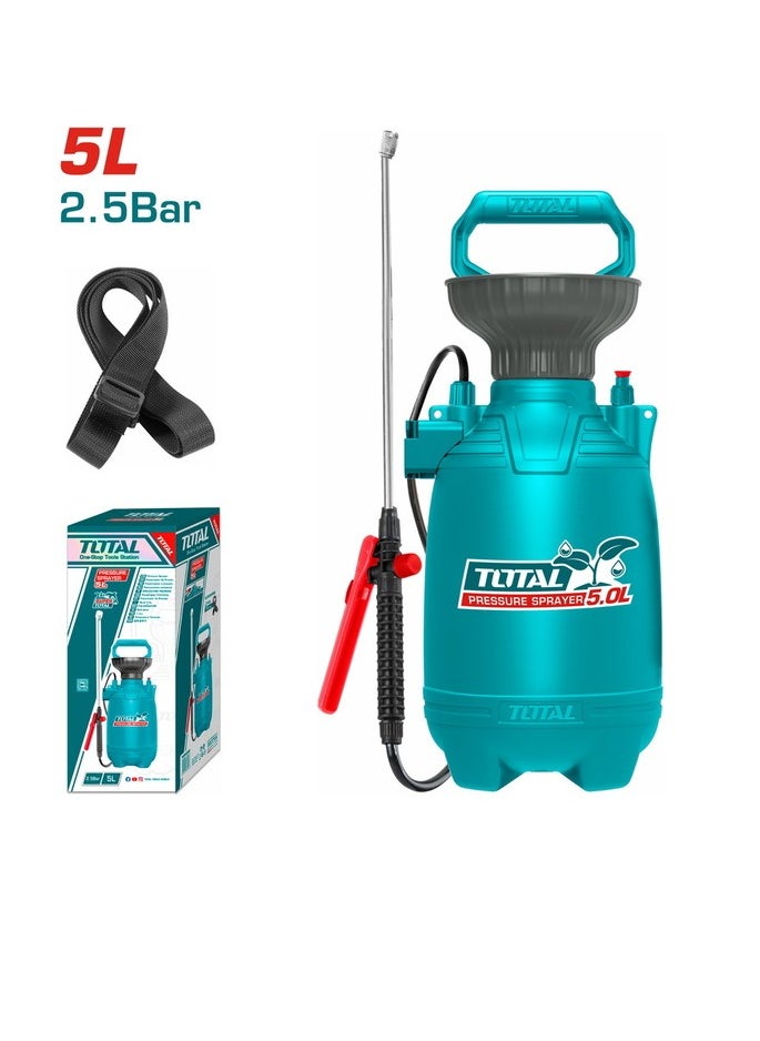 TOTAL 5L Pressure Sprayer - Heavy Duty Garden Sprayer with Adjustable Nozzle, Pressure Release Valve, & Carry Strap for Lawn, Plants, and Cleaning