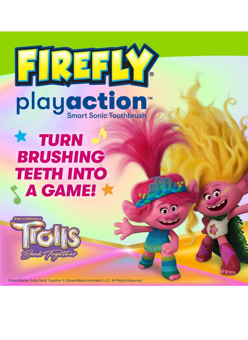 FIREFLY Play Action Trolls Smart Sonic Toothbrush Kit, Interactive Electric Toothbrush with Lights, Music and Games, Batteries Included, Ages 3+