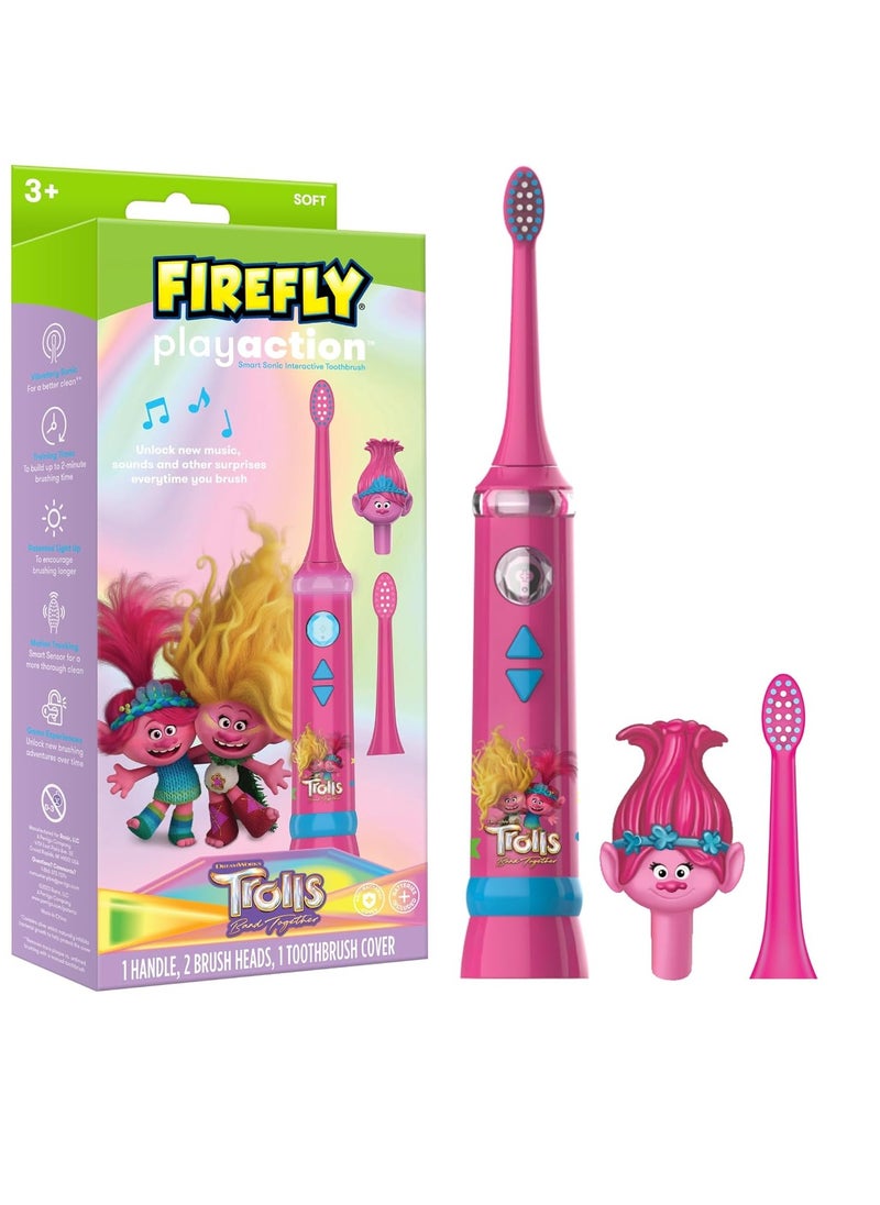 FIREFLY Play Action Trolls Smart Sonic Toothbrush Kit, Interactive Electric Toothbrush with Lights, Music and Games, Batteries Included, Ages 3+