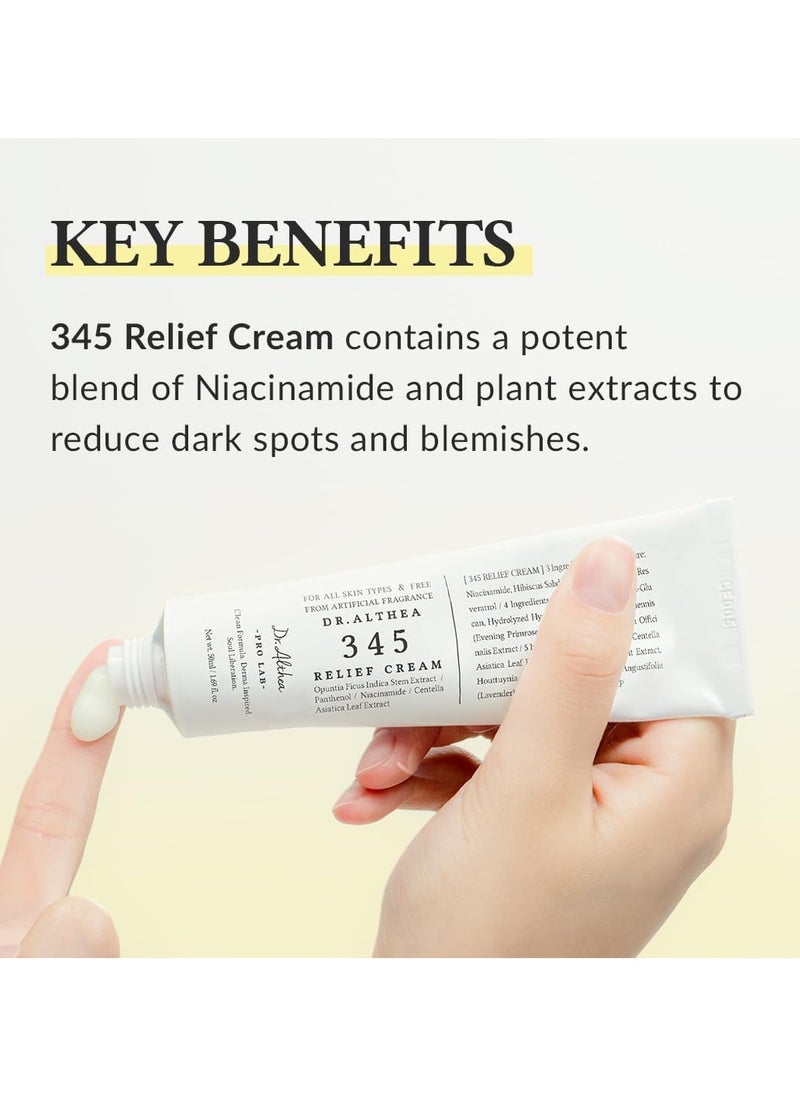 Dr.Althea 345 Relief Cream 50ml | Daily Face Moisturizer | Blemish Relief Care | Soothing Recovery & Moisture with Niacinamide, Panthenol | Korean Vegan Skincare for All Skin Types / 1.69 fl. oz