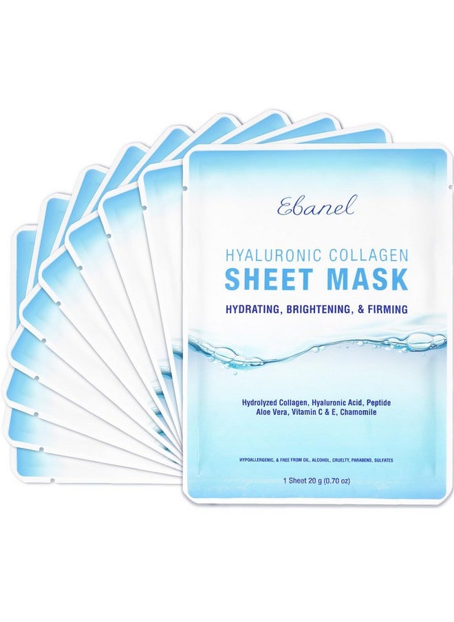 10 Pack Collagen Face Mask, Instant Brightening & Hydrating Face Sheet Mask With Aloe Vera, Hyaluronic Acid, Vitamin C And E, Chamomile, Anti Aging Face Mask With Hydrolyzed Collagen, Peptide