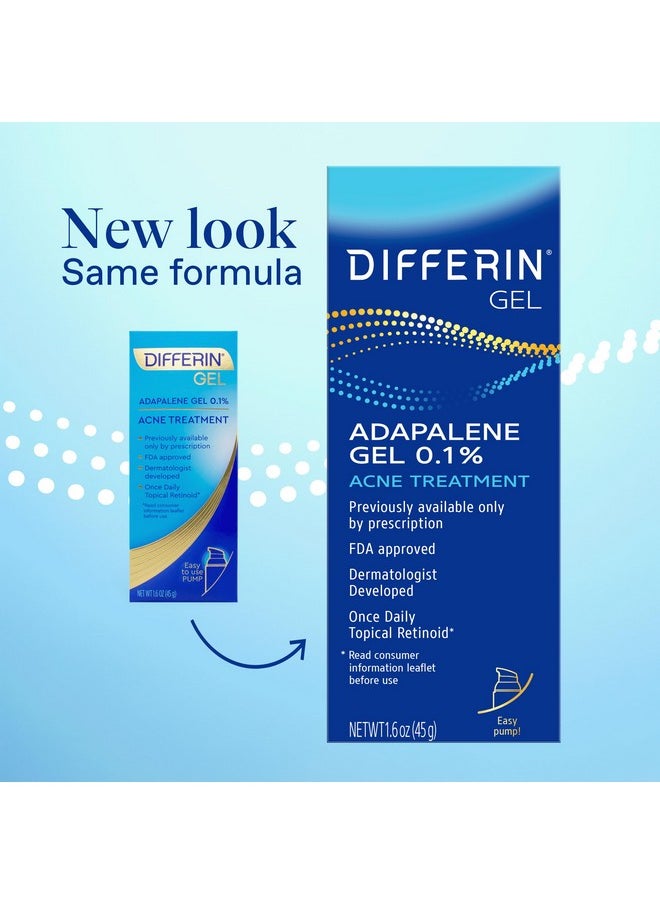 Acne Treatment Gel, 90 Day Supply, Retinoid Treatment For Face With 0.1% Adapalene, Gentle Skin Care For Acne Prone Sensitive Skin, 45G Pump (Packaging May Vary)