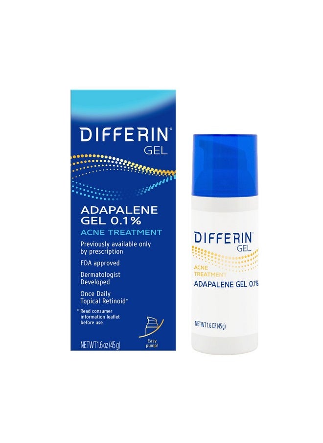 Acne Treatment Gel, 90 Day Supply, Retinoid Treatment For Face With 0.1% Adapalene, Gentle Skin Care For Acne Prone Sensitive Skin, 45G Pump (Packaging May Vary)