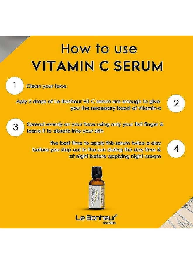 Le Bonheur Vitamin C Serum | Skin Glowing | Protect Skin Damage | Moisturize & Nourishes Skin | Men & Women 30 Ml