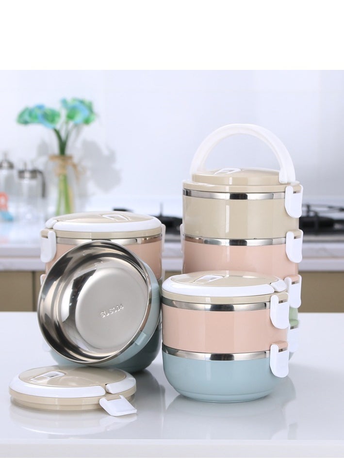 3-Layer 304 Stainless Steel Insulated Lunch Box With Compartments With Bag Pink/Blue/Beige