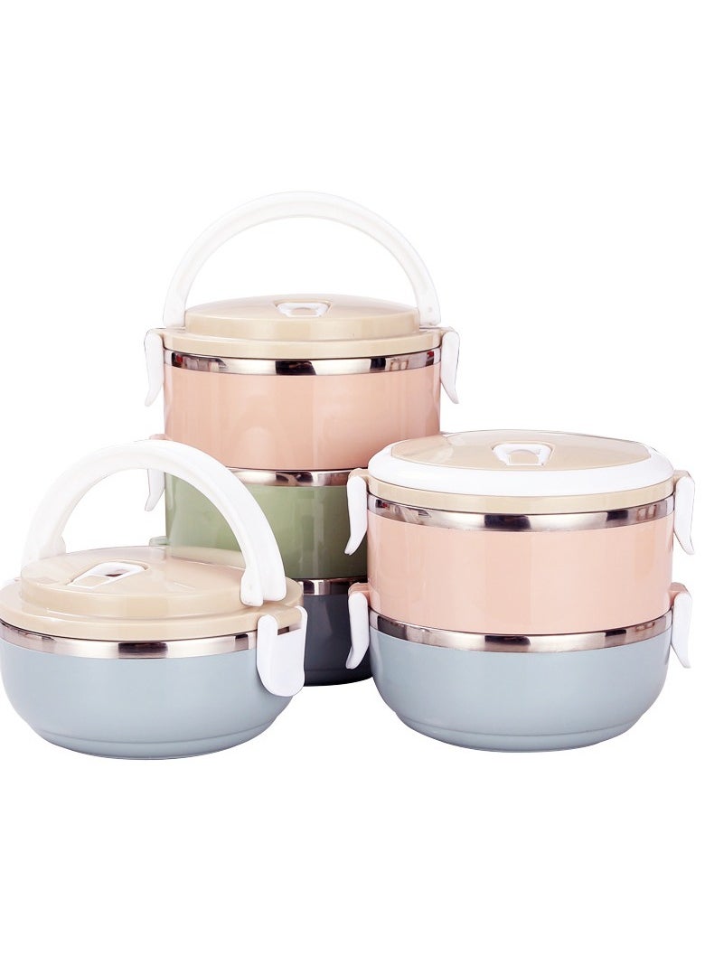 3-Layer 304 Stainless Steel Insulated Lunch Box With Compartments With Bag Pink/Blue/Beige