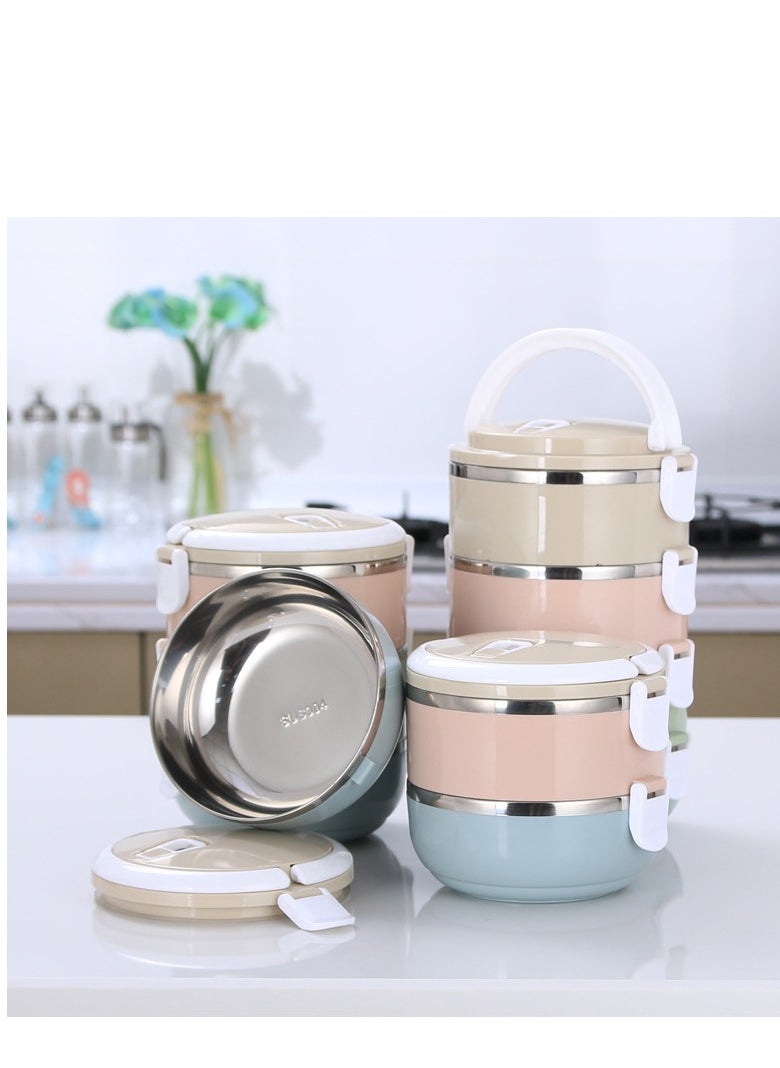 3-Layer 304 Stainless Steel Insulated Lunch Box With Compartments With Bag Pink/Blue/Beige