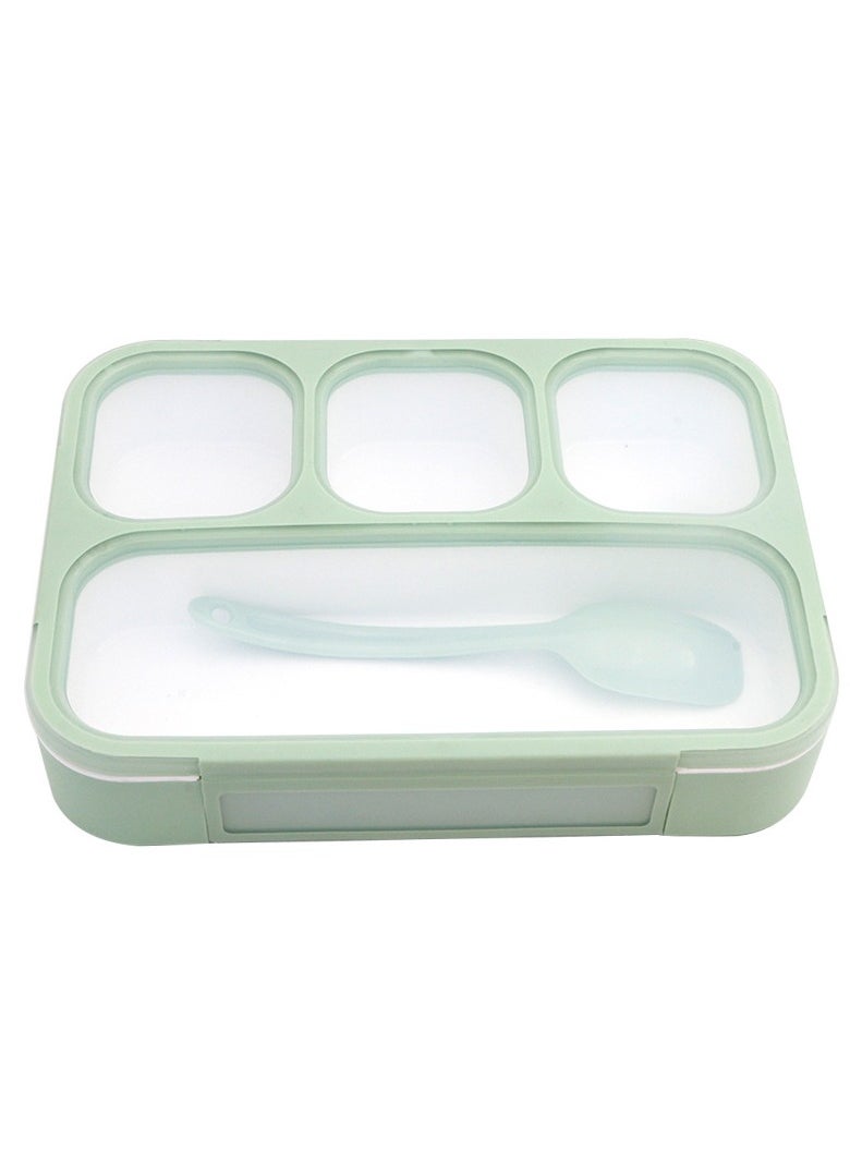 4-Compartment Large Lunchbox with Spoon Green 35x20x15cm