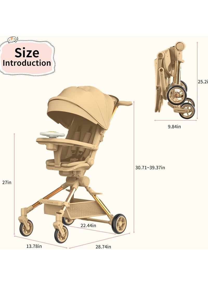 Baby Stroller, Convertible Travel Strollers, Two-Way Foldable Cabin Stroller with 5-Point Harness & SunShade, Extra Storage - Child Tray with Musical Wheel