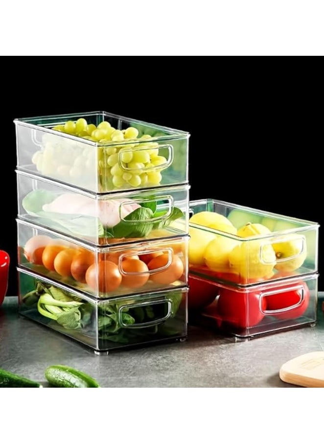 Refrigerator Storage Bins 6 pcs Food Grade Fresh-keeping Box with Handle Portable Large Storage Basket for Vegetables, Fruits, Meat, Beverages and Eggs, Kitchen Organizers and Accessories