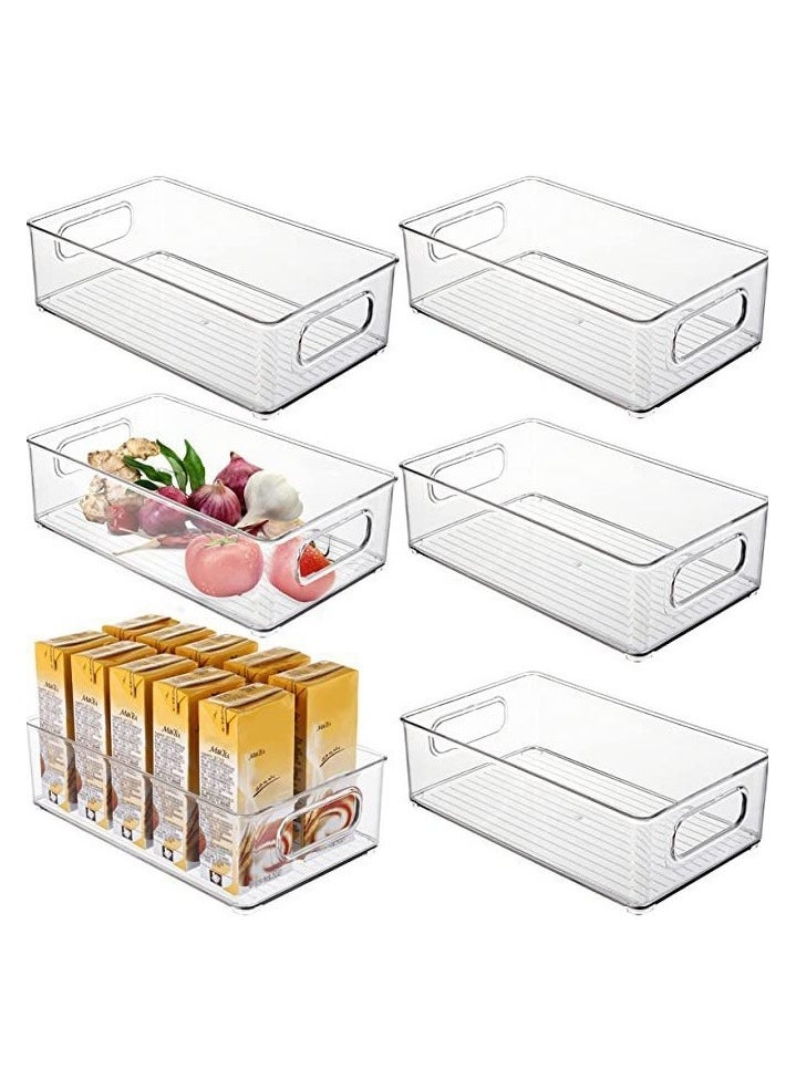 Refrigerator Storage Bins 6 pcs Food Grade Fresh-keeping Box with Handle Portable Large Storage Basket for Vegetables, Fruits, Meat, Beverages and Eggs, Kitchen Organizers and Accessories