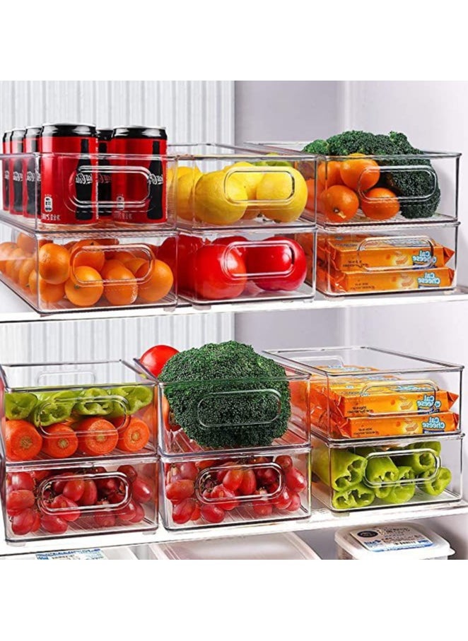 Refrigerator Storage Bins 6 pcs Food Grade Fresh-keeping Box with Handle Portable Large Storage Basket for Vegetables, Fruits, Meat, Beverages and Eggs, Kitchen Organizers and Accessories