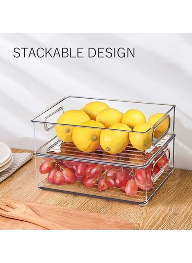 Refrigerator Storage Bins 6 pcs Food Grade Fresh-keeping Box with Handle Portable Large Storage Basket for Vegetables, Fruits, Meat, Beverages and Eggs, Kitchen Organizers and Accessories