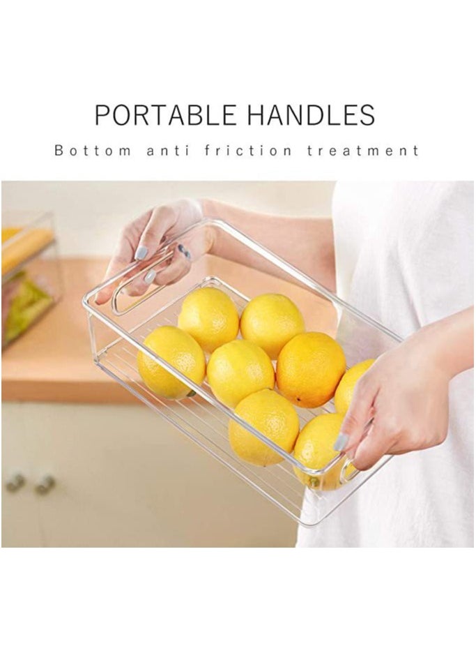 Refrigerator Storage Bins 6 pcs Food Grade Fresh-keeping Box with Handle Portable Large Storage Basket for Vegetables, Fruits, Meat, Beverages and Eggs, Kitchen Organizers and Accessories