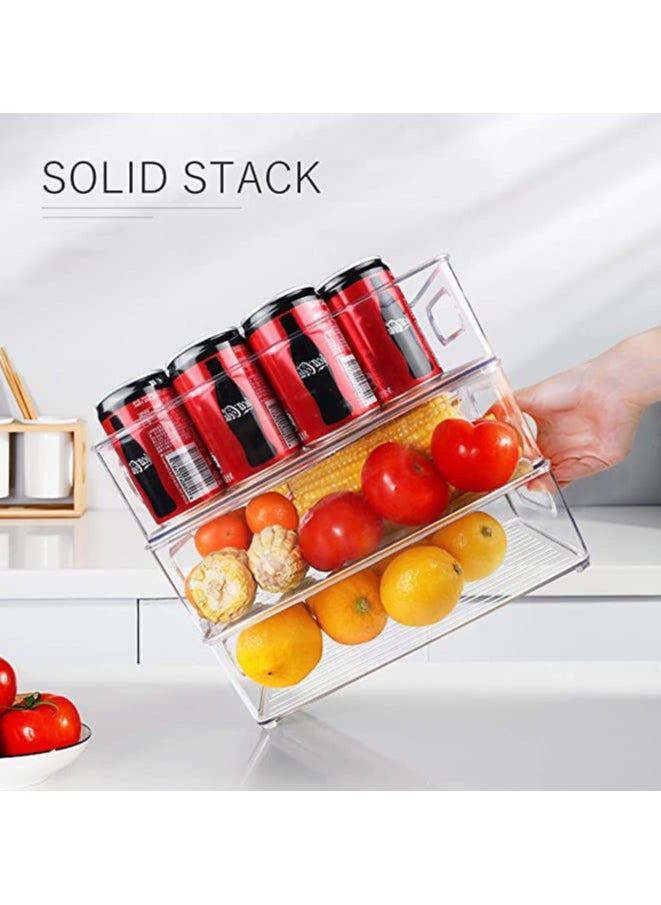 Refrigerator Storage Bins 6 pcs Food Grade Fresh-keeping Box with Handle Portable Large Storage Basket for Vegetables, Fruits, Meat, Beverages and Eggs, Kitchen Organizers and Accessories