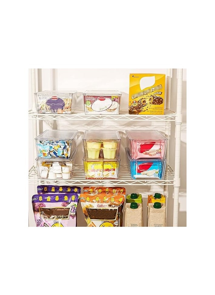 4pcs Clear Organizers and Storage Bins with Lids, Stackable Plastic Storage Containers with Handles for Fridge, Freezer, Pantry, Cabinet, Kitchen Organization and Storage