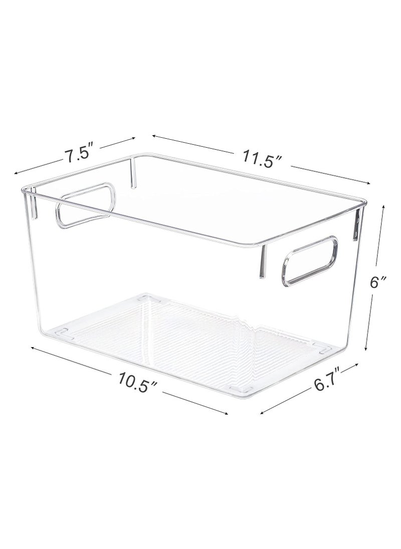 4pcs Clear Organizers and Storage Bins with Lids, Stackable Plastic Storage Containers with Handles for Fridge, Freezer, Pantry, Cabinet, Kitchen Organization and Storage