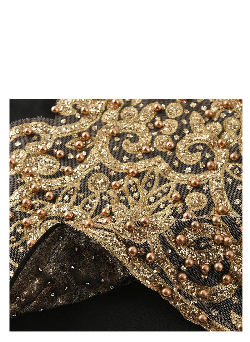Embroidered Fashion Chiffon Hijab - Black