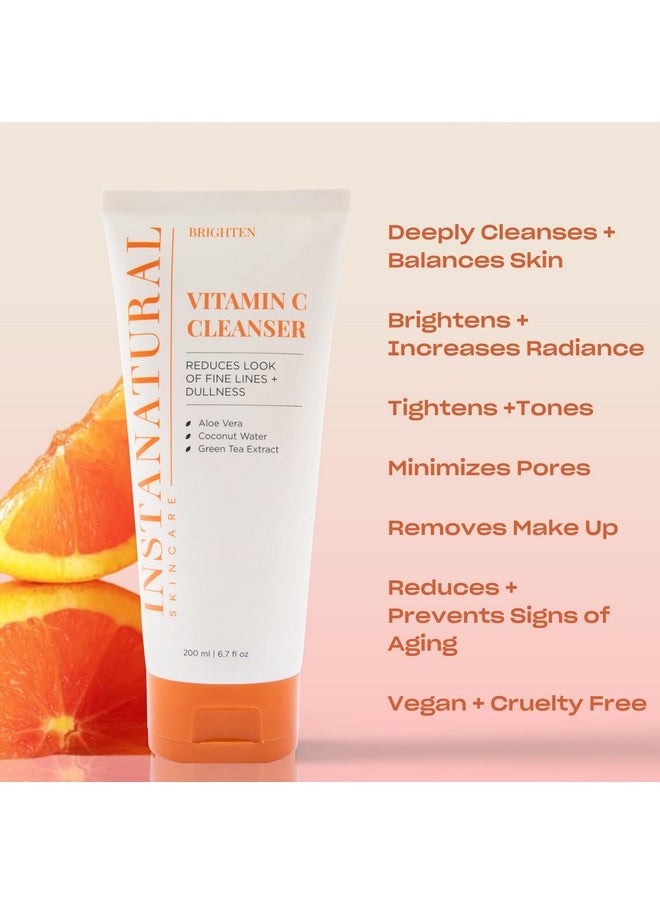 Vitamin C Cleanser Face Wash, Brightens And Reduces Signs Of Aging, Fine Lines And Uneven Texture, With Coconut Water And Aloe Vera, 6.7 Fl Oz