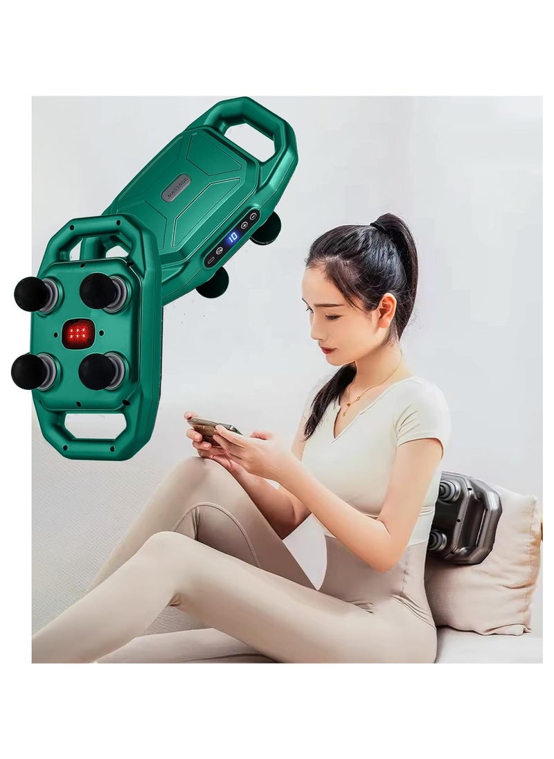 Four Head Electric Fascia Gun Massager With Vibration Red Light Therapy Deep Tissue Body Relaxation Muscle Pain Relief Blood Circulation for Back Waist Leg Thighs Neck Calf Arms Foot Shoulder