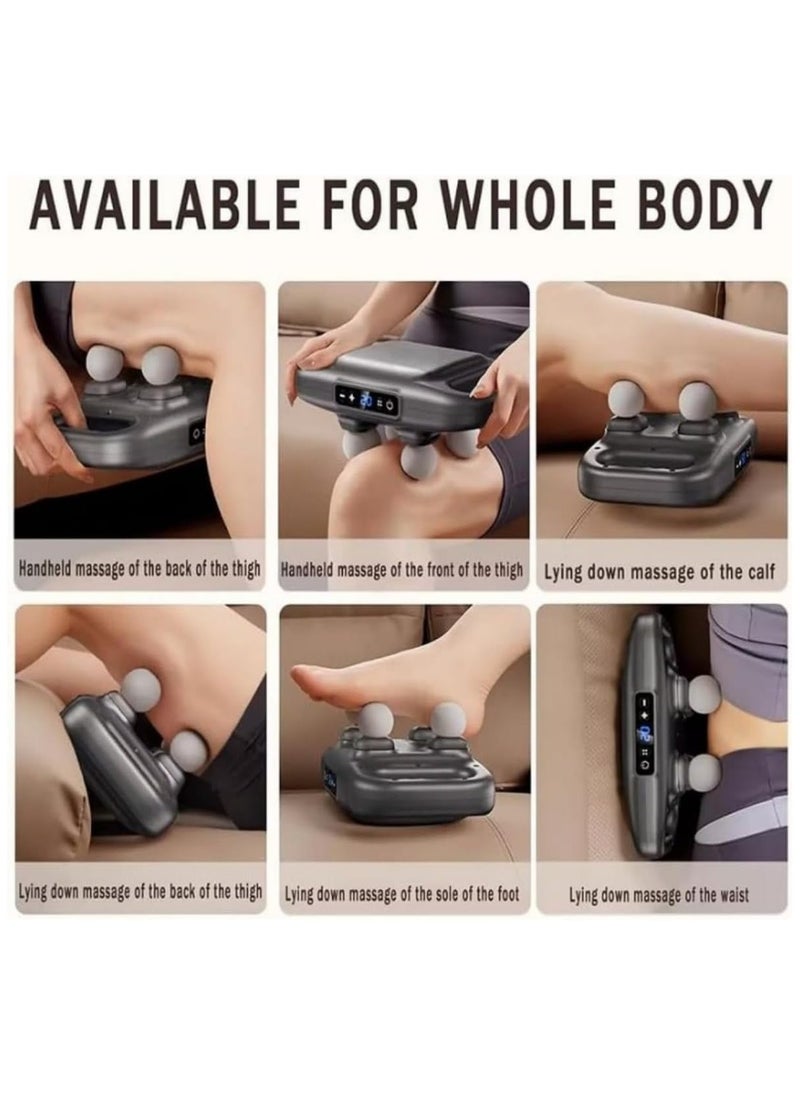 Four Head Electric Fascia Gun Massager With Vibration Red Light Therapy Deep Tissue Body Relaxation Muscle Pain Relief Blood Circulation for Back Waist Leg Thighs Neck Calf Arms Foot Shoulder