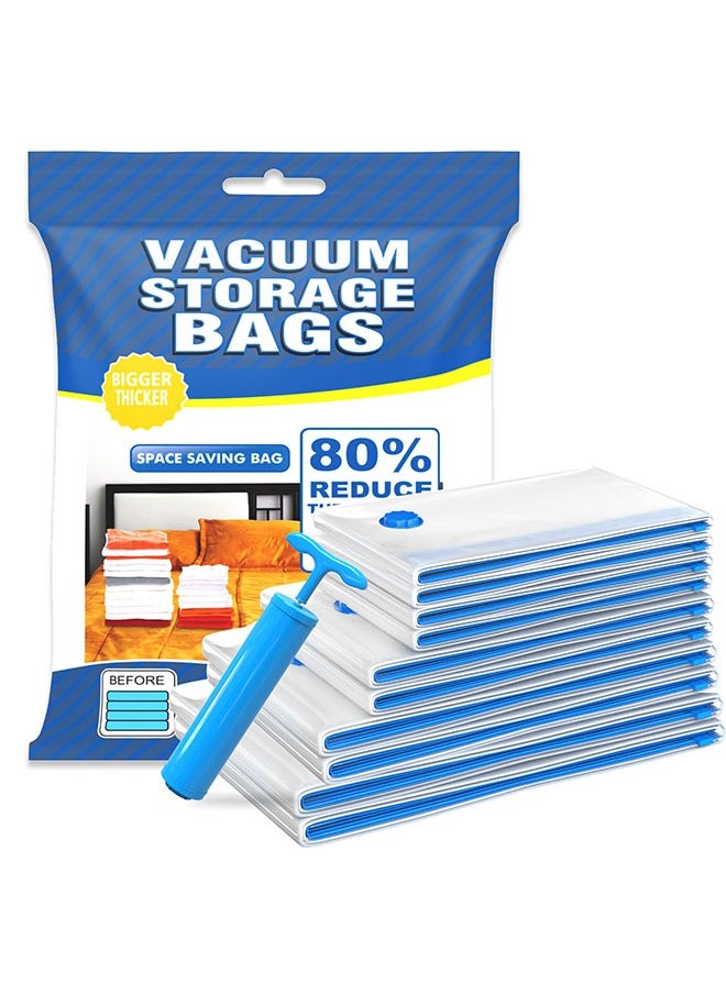 Vacuum Storage Bags, Pack of 10 Save 80% Space (2 x Jumbo, 2 x Large, 2 x Medium, 4 x Small), Reusable Vacuum Sealer Bags for clothes, blankets, bedding, pillows and Duvet with Hand Pump for Travel.