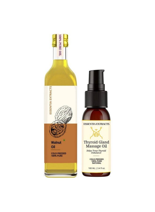 Thyro Care Kit | Walnut Oil 25 Ml And Thyroid Gland Massage Oil 100Ml | 100% Pure Cold Pressed (125Ml (25+100Ml))