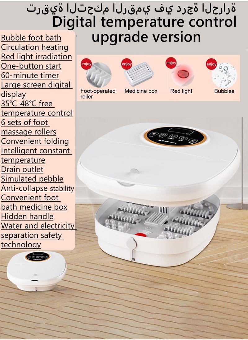 Foot spa massager, foot bath with heating, digital temperature control, bubbles, and foot massage rollers, fast heating