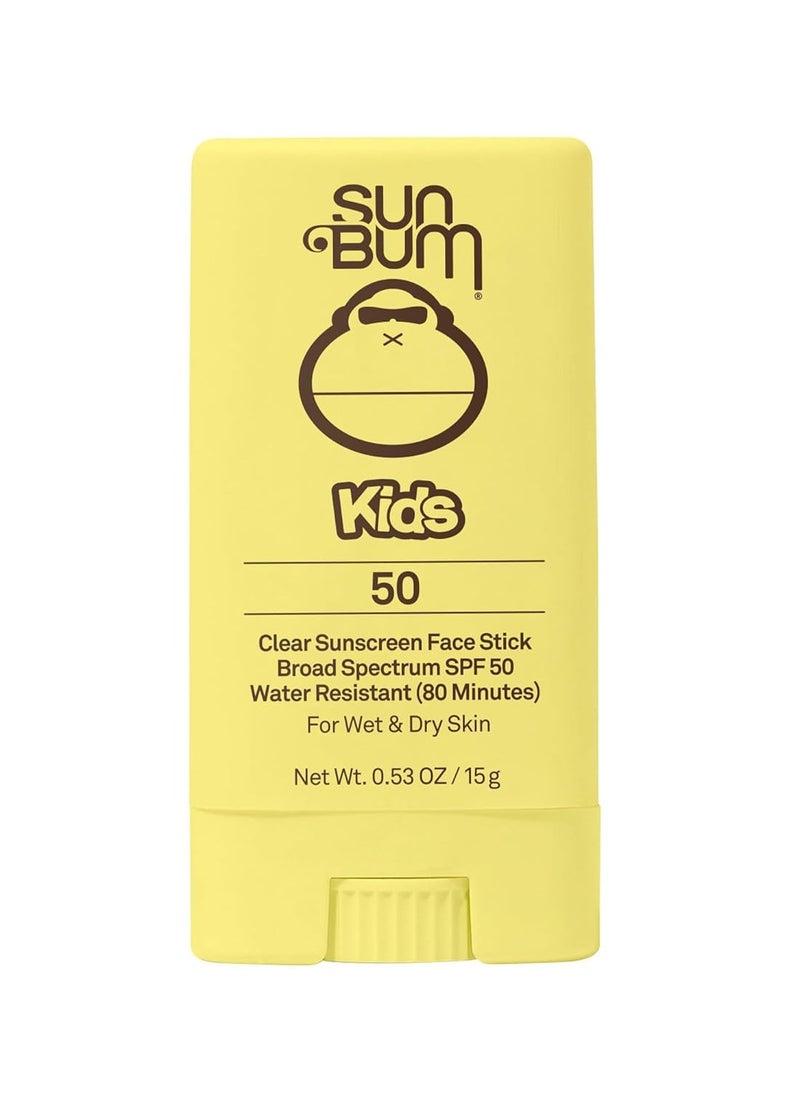 Kids SPF 50 Clear Face Stick Sunscreen | Broad Spectrum Sunblock with Vitamin E | Wet or Dry Skin Application | Hawaii 104 Act Compliant (Octinoxate & Oxybenzone Free)| Travel Friendly 0.53 oz