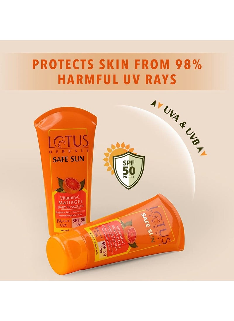 Safe Sun Vitamin C Matte Gel Daily Sunscreen SPF 50 PA+++  Paraben Free Dermatologically Tested  Anti Pollution  Normal  and Oily Skin  100g