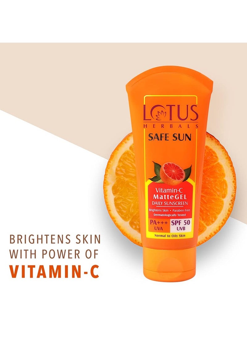 Safe Sun Vitamin C Matte Gel Daily Sunscreen SPF 50 PA+++  Paraben Free Dermatologically Tested  Anti Pollution  Normal  and Oily Skin  100g